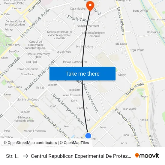 Str. Ismail to Centrul Republican Experimental De Protezare, Ortopedie Și Reabilitare map