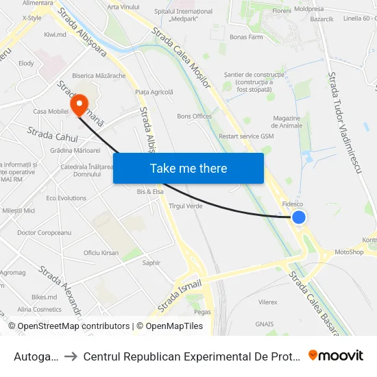 Autogara Nord to Centrul Republican Experimental De Protezare, Ortopedie Și Reabilitare map