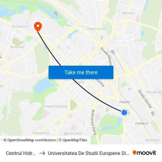 Centrul Hidrotehnica to Universitatea De Studii Europene Din Moldova (Usem) map