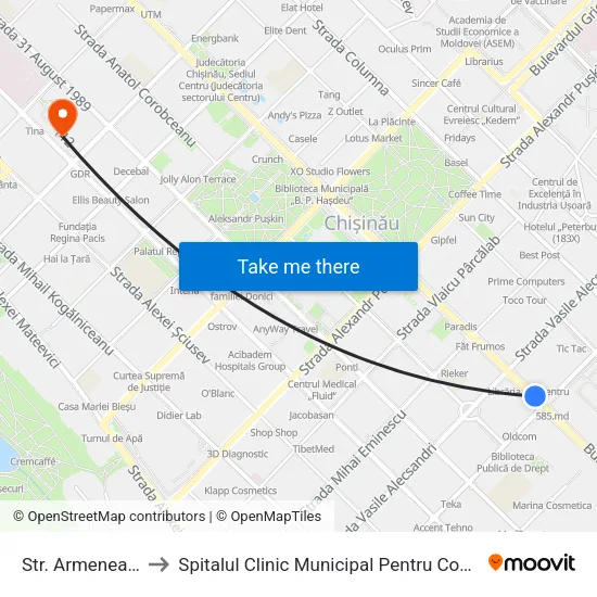 Str. Armenească to Spitalul Clinic Municipal Pentru Copii Nr. 1 map