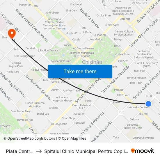 Piața Centrală to Spitalul Clinic Municipal Pentru Copii Nr. 1 map