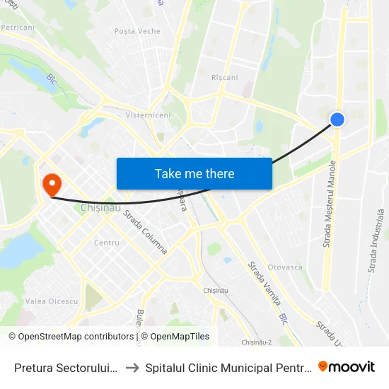 Pretura Sectorului Ciocana to Spitalul Clinic Municipal Pentru Copii Nr. 1 map