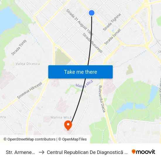 Str. Armenească to Centrul Republican De Diagnostică Medicală map