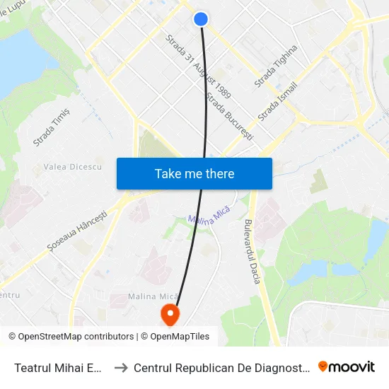 Teatrul Mihai Eminescu to Centrul Republican De Diagnostică Medicală map