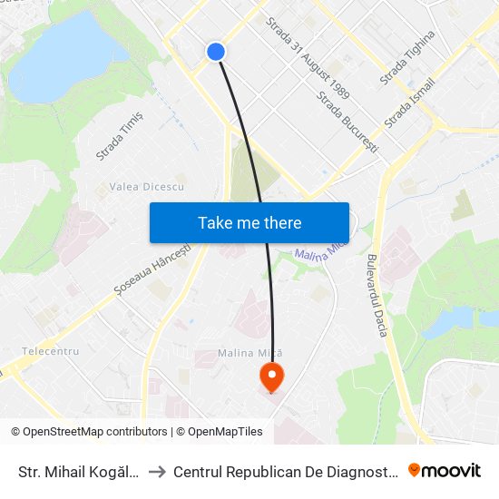 Str. Mihail Kogălniceanu to Centrul Republican De Diagnostică Medicală map