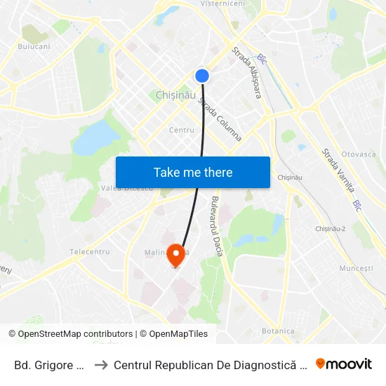 Bd. Grigore Vieru to Centrul Republican De Diagnostică Medicală map