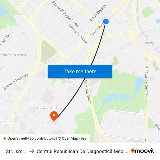 Str. Ismail to Centrul Republican De Diagnostică Medicală map