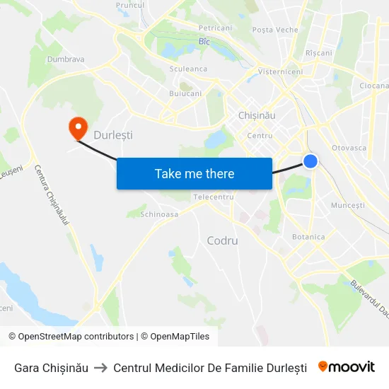 Gara Chișinău to Centrul Medicilor De Familie Durlești map