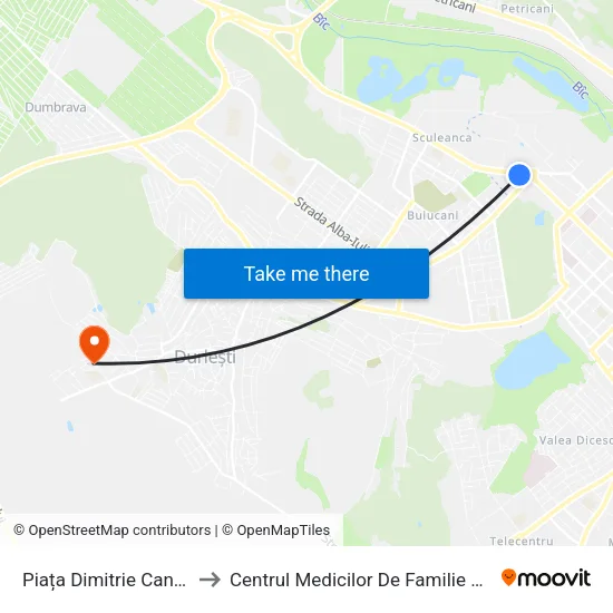Piața Dimitrie Cantemir to Centrul Medicilor De Familie Durlești map