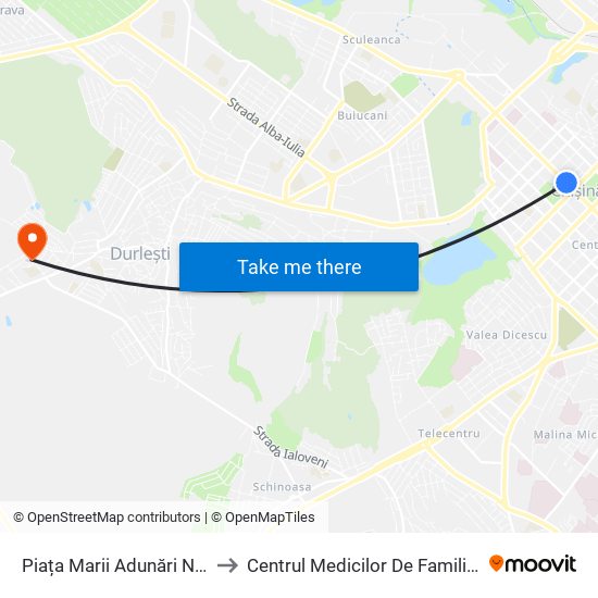 Piața Marii Adunări Naționale to Centrul Medicilor De Familie Durlești map