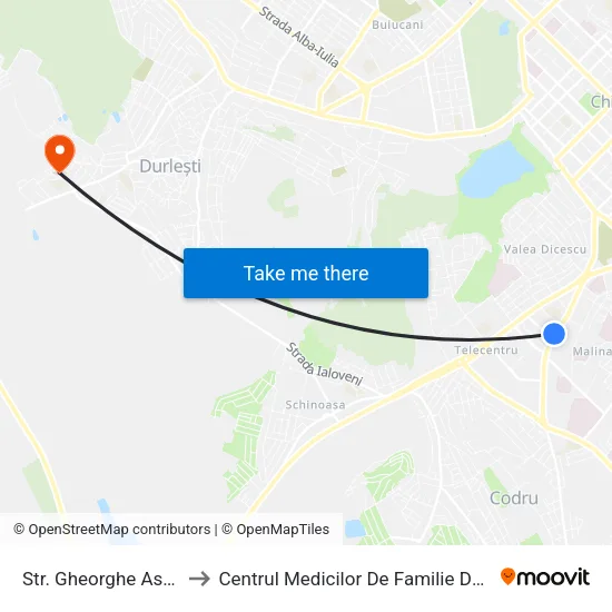 Str. Gheorghe Asachi to Centrul Medicilor De Familie Durlești map