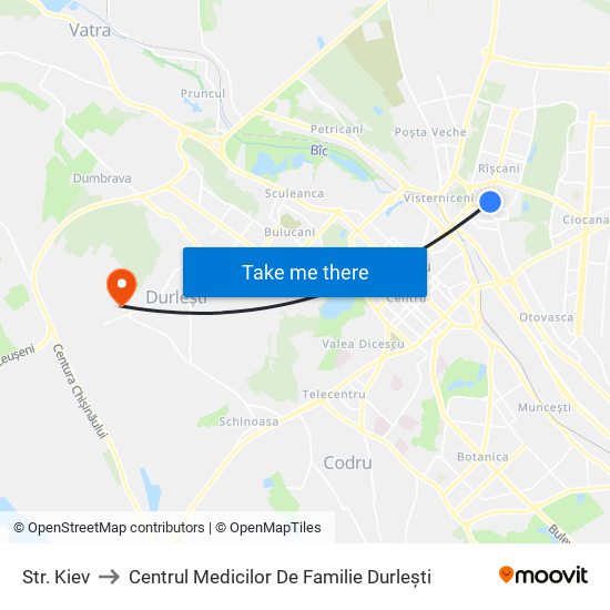 Str. Kiev to Centrul Medicilor De Familie Durlești map