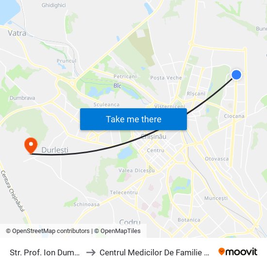 Str. Prof. Ion Dumeniuc to Centrul Medicilor De Familie Durlești map