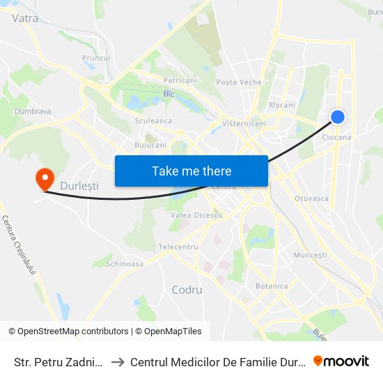 Str. Petru Zadnipru to Centrul Medicilor De Familie Durlești map