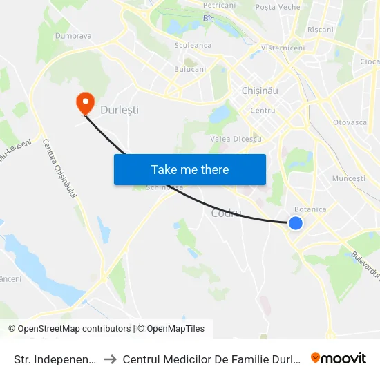 Str. Indepenenței to Centrul Medicilor De Familie Durlești map