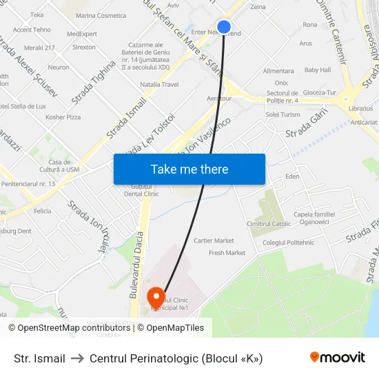 Str. Ismail to Centrul Perinatologic (Blocul «K») map