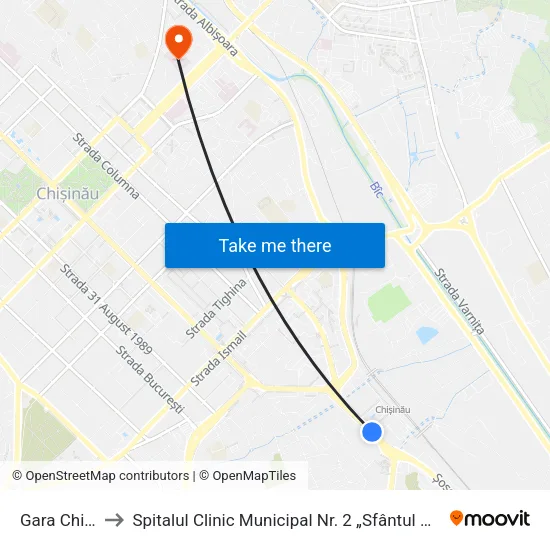 Gara Chișinău to Spitalul Clinic Municipal Nr. 2 „Sfântul Arhanghel Mihail” map
