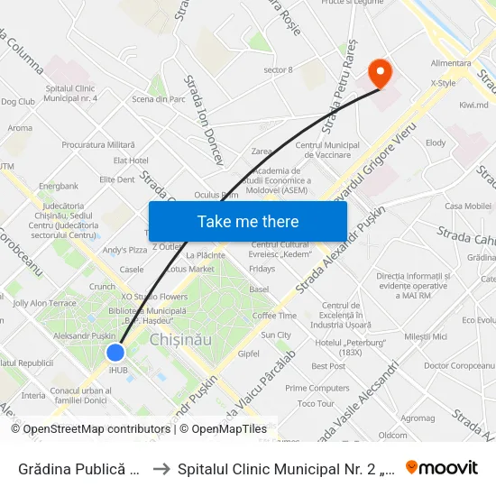 Grădina Publică Ștefan Cel Mare to Spitalul Clinic Municipal Nr. 2 „Sfântul Arhanghel Mihail” map