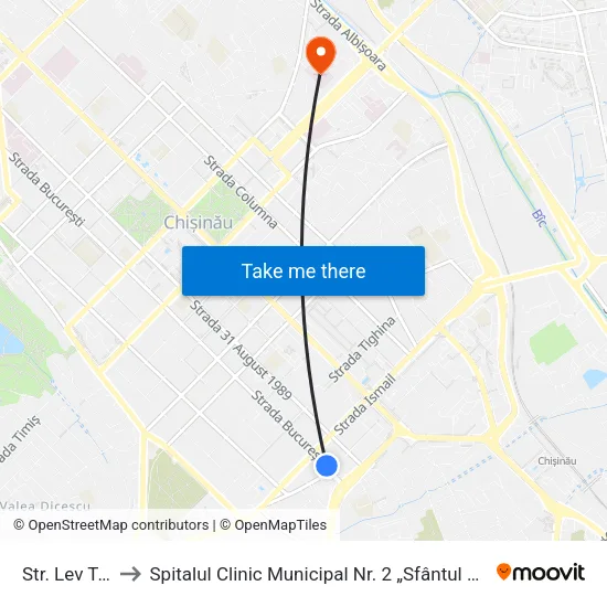 Str. Lev Tolstoi to Spitalul Clinic Municipal Nr. 2 „Sfântul Arhanghel Mihail” map