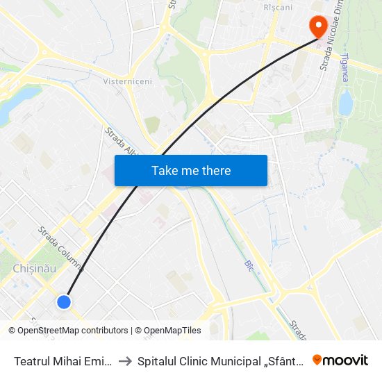 Teatrul Mihai Eminescu to Spitalul Clinic Municipal „Sfânta Treime” map