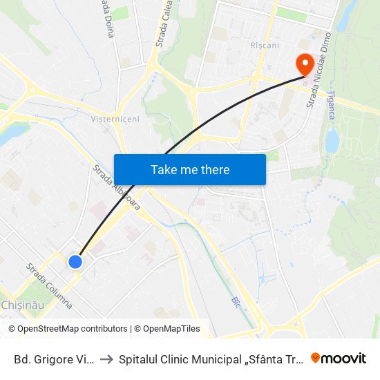 Bd. Grigore Vieru to Spitalul Clinic Municipal „Sfânta Treime” map