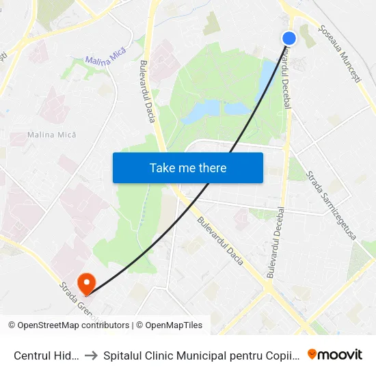 Centrul Hidrotehnica to Spitalul Clinic Municipal pentru Copii nr. 3 „Valentin Ignatenco” map