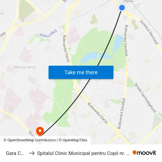 Gara Chișinău to Spitalul Clinic Municipal pentru Copii nr. 3 „Valentin Ignatenco” map