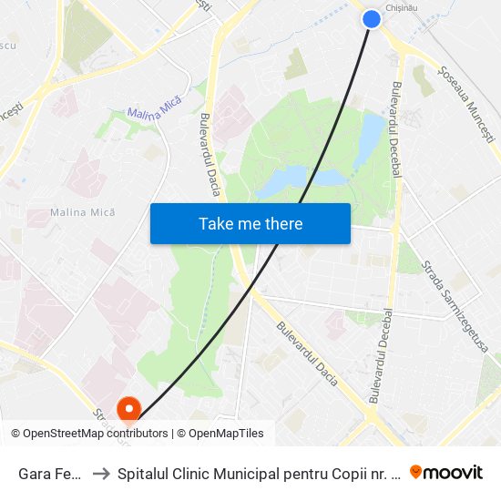 Gara Feroviară to Spitalul Clinic Municipal pentru Copii nr. 3 „Valentin Ignatenco” map