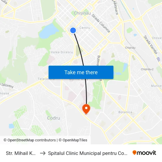Str. Mihail Kogălniceanu to Spitalul Clinic Municipal pentru Copii nr. 3 „Valentin Ignatenco” map