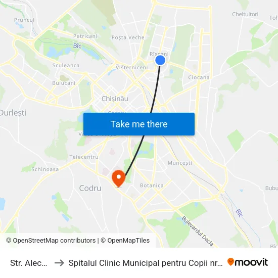 Str. Alecu Russo to Spitalul Clinic Municipal pentru Copii nr. 3 „Valentin Ignatenco” map