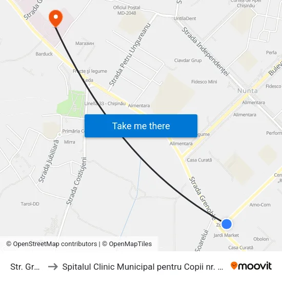 Str. Grenoble to Spitalul Clinic Municipal pentru Copii nr. 3 „Valentin Ignatenco” map