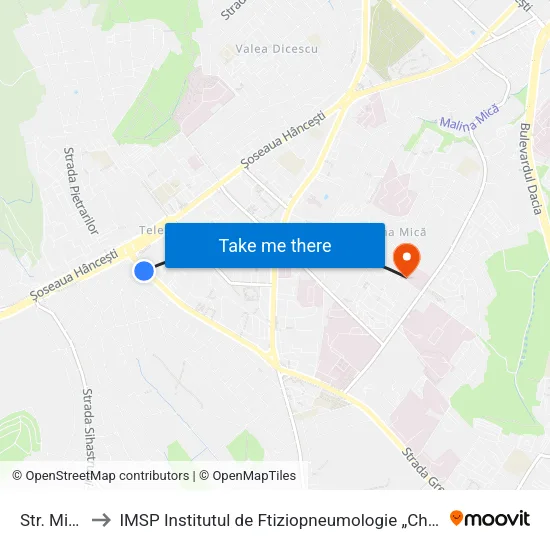 Str. Miorița to IMSP Institutul de Ftiziopneumologie „Chiril Draganiuc” map