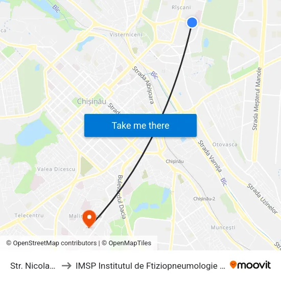Str. Nicolae Dimo to IMSP Institutul de Ftiziopneumologie „Chiril Draganiuc” map