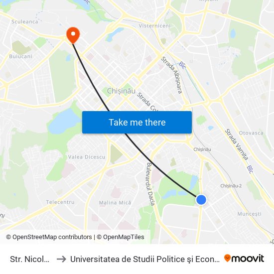 Str. Nicolae Titulescu to Universitatea de Studii Politice şi Economice Europene „Constantin Stere” map