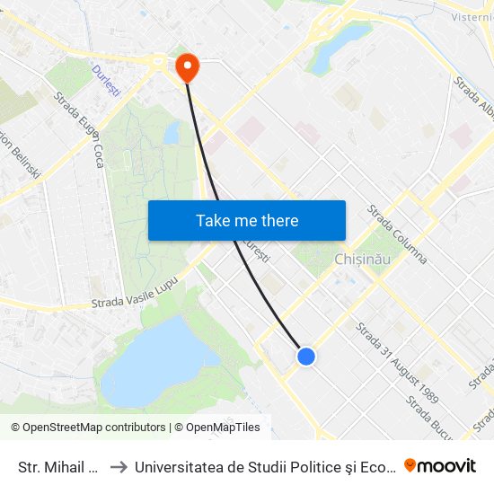 Str. Mihail Kogălniceanu to Universitatea de Studii Politice şi Economice Europene „Constantin Stere” map