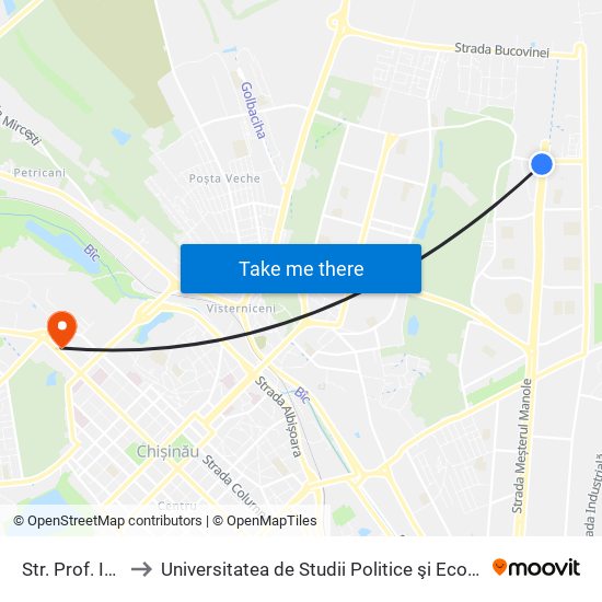 Str. Prof. Ion Dumeniuc to Universitatea de Studii Politice şi Economice Europene „Constantin Stere” map