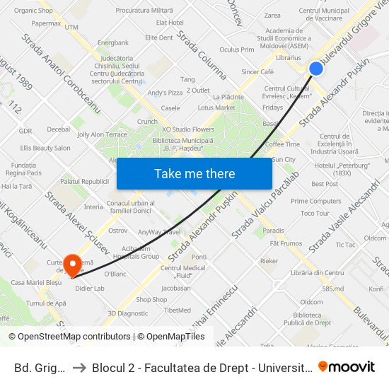 Bd. Grigore Vieru to Blocul 2 - Facultatea de Drept - Universitatea de Stat din Moldova (USM) map