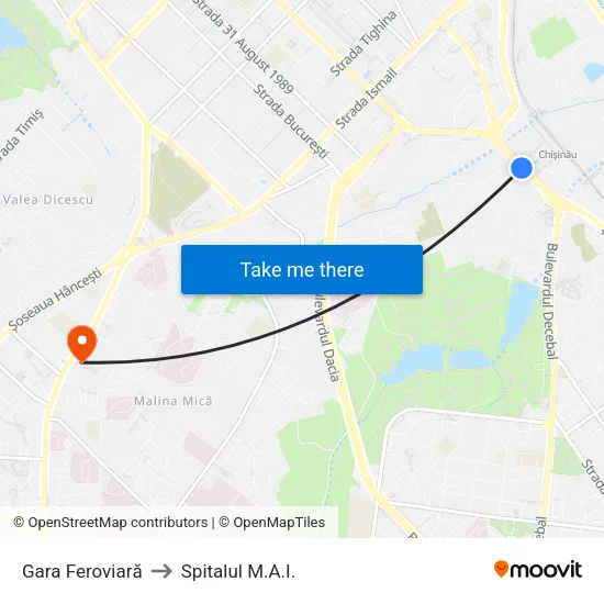 Gara Feroviară to Spitalul M.A.I. map
