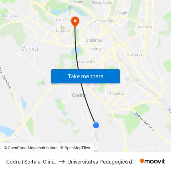 Codru | Spitalul Clinic De Psihiatrie to Universitatea Pedagogică de Stat „Ion Creangă” map