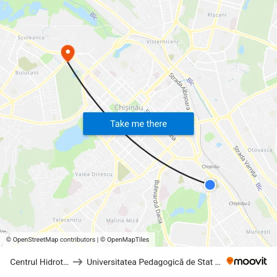 Centrul Hidrotehnica to Universitatea Pedagogică de Stat „Ion Creangă” map