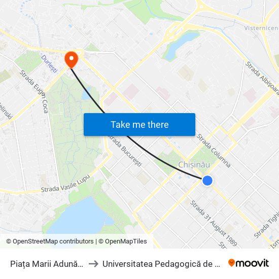 Piața Marii Adunări Naționale to Universitatea Pedagogică de Stat „Ion Creangă” map