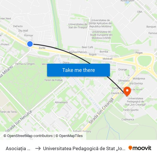 Asociația Zorile to Universitatea Pedagogică de Stat „Ion Creangă” map