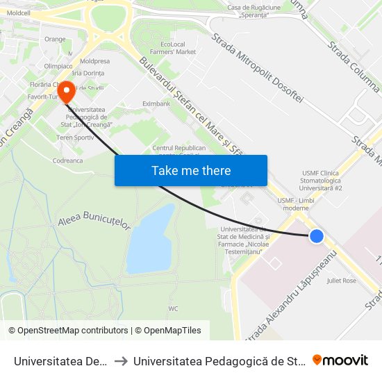 Universitatea De Medicină to Universitatea Pedagogică de Stat „Ion Creangă” map