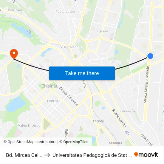 Bd. Mircea Cel Bătrân to Universitatea Pedagogică de Stat „Ion Creangă” map