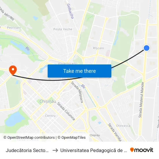 Judecătoria Sectorului Ciocana to Universitatea Pedagogică de Stat „Ion Creangă” map