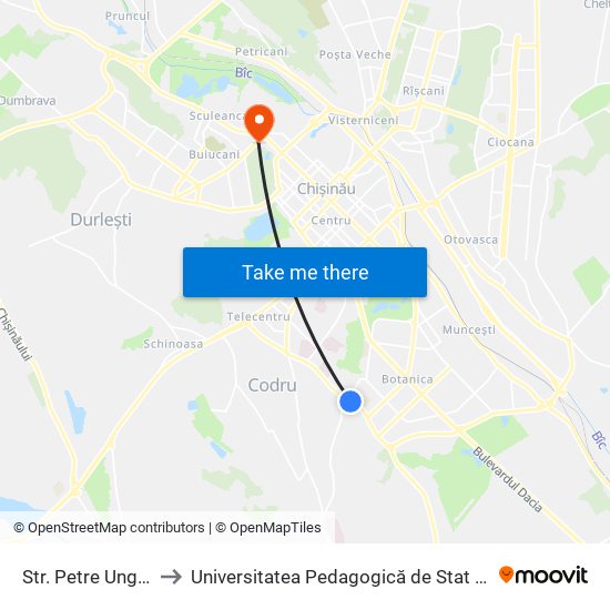 Str. Petre Ungureanu to Universitatea Pedagogică de Stat „Ion Creangă” map