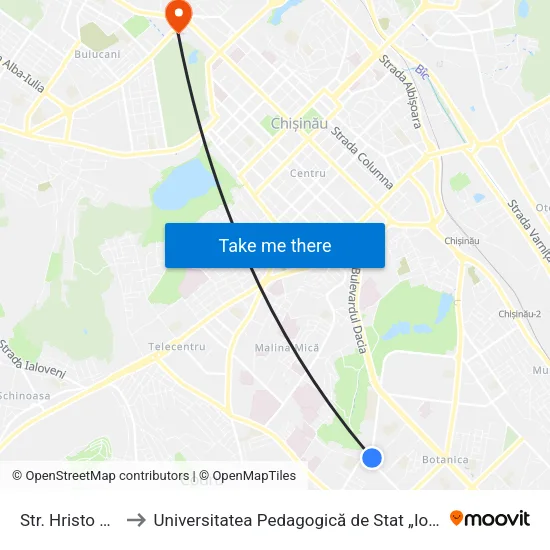 Str. Hristo Botev to Universitatea Pedagogică de Stat „Ion Creangă” map