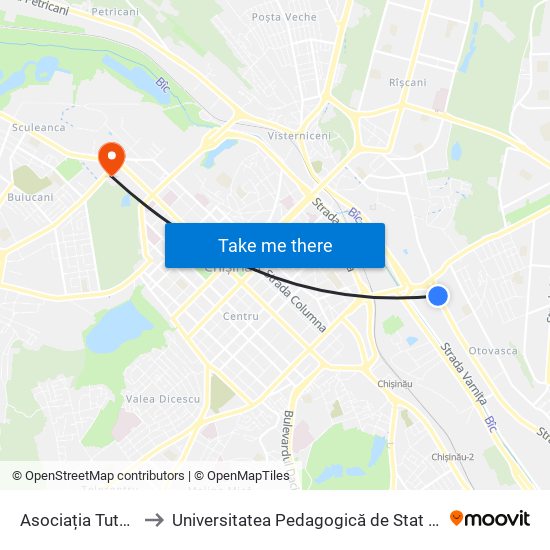 Asociația Tutun - Ctc to Universitatea Pedagogică de Stat „Ion Creangă” map