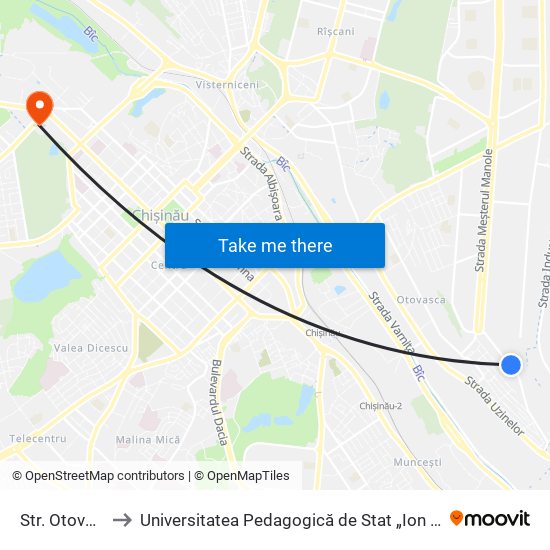 Str. Otovasca to Universitatea Pedagogică de Stat „Ion Creangă” map