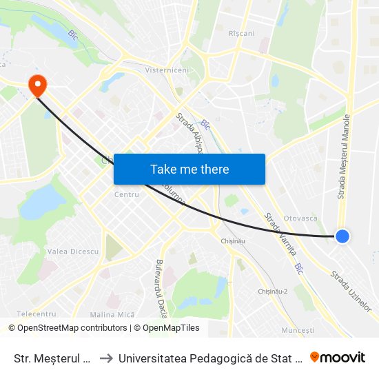 Str. Meșterul Manole to Universitatea Pedagogică de Stat „Ion Creangă” map